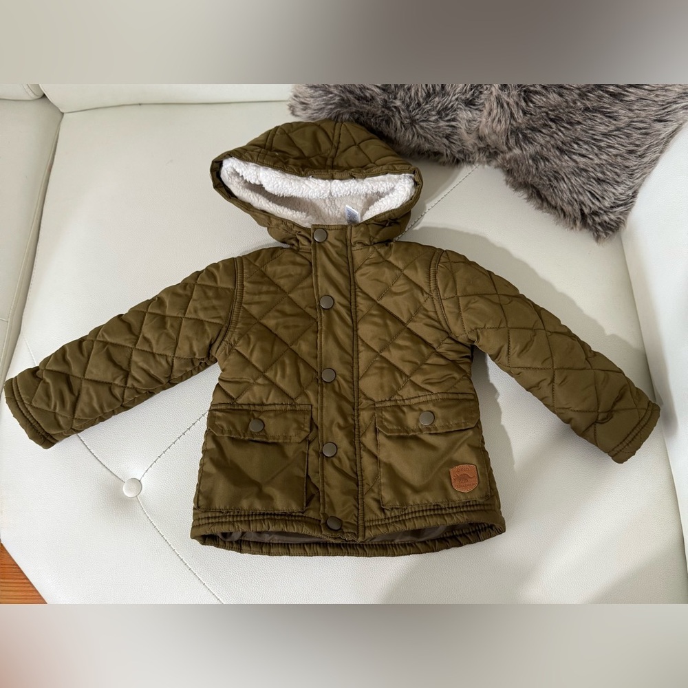 Little Me Fleece-Lined Jacket in Olive Green  and Cream